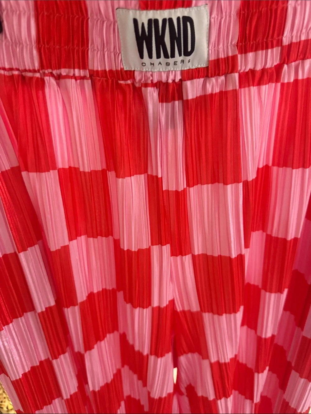 WKND by Chaser Checkered Plisse Pants - Red & Pink 4XL - Picture 2 of 8